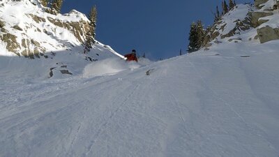 Late April powder in Stupid Chute.