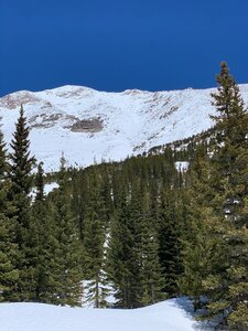 Looking up at Meeker and Dragon's Egg Couloir. The summit is the bump that's more center-right. The Dragon's Egg is the large rock looker's left of the couloir.