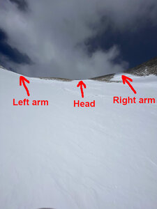 At the top of the body, just after the steepest section. Three options are available to ascend.