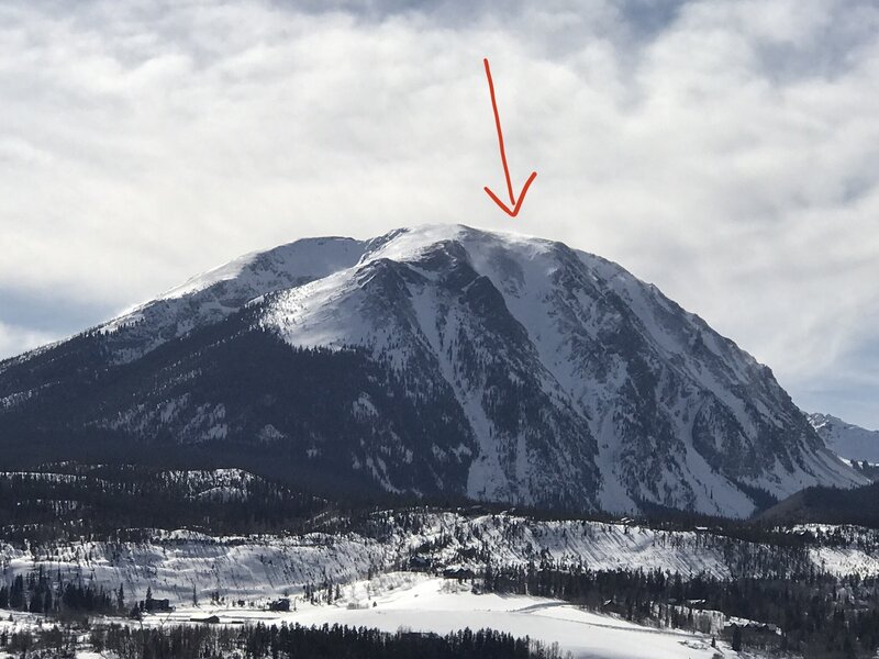 Buffalo Mountain, as seen from Silverthorne, with the Silver Couloir in all its glory.