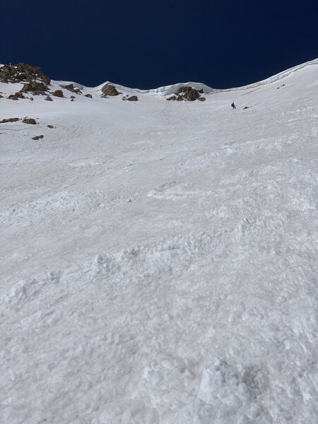 Midway down the NE Face of Parnassus. Mind the cornice.