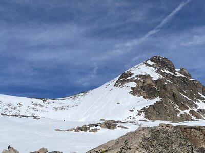 The lower section of Mt. Toll's southeast face. Note the skier sticking up on the left.