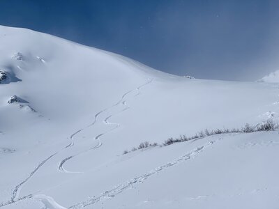 Pow turns on the bottom half of the glacier run.