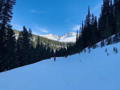 The first major switchback on Guanella Pass road, about halfway up to the summit & summer THs .. here the Evans/Bierstadt cirque looms in front of you