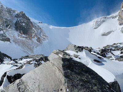 Ptarmigan Glacier from just above Lake Helene, entering the gorge proper.