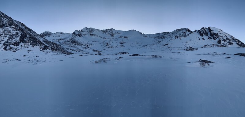 The Arkansas Basin, with endless skiing, viewed at dusk in February from atop the Tarn.