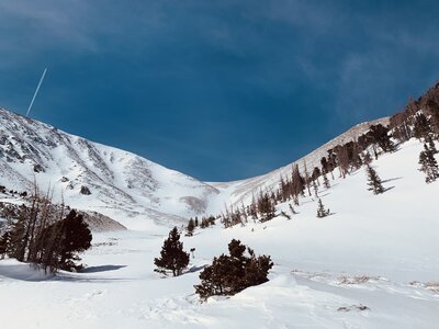 Above treeline on the winter approach to the Angel of Shavano, looking at the rest of the route (Angel is center).