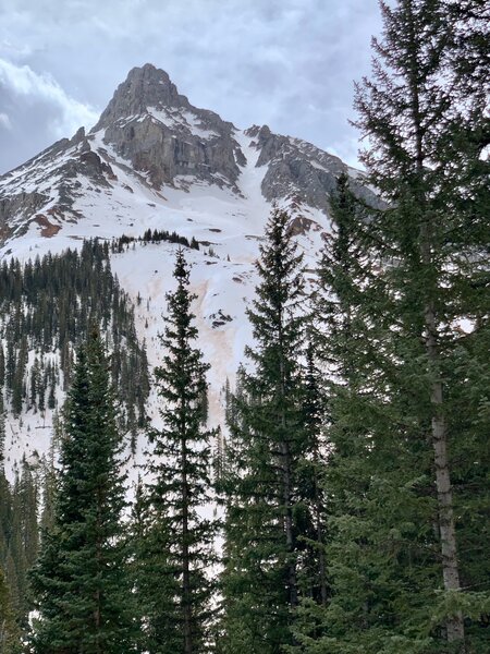 A view of South Lookout and Magnum Couloir from Swamp Canyon.