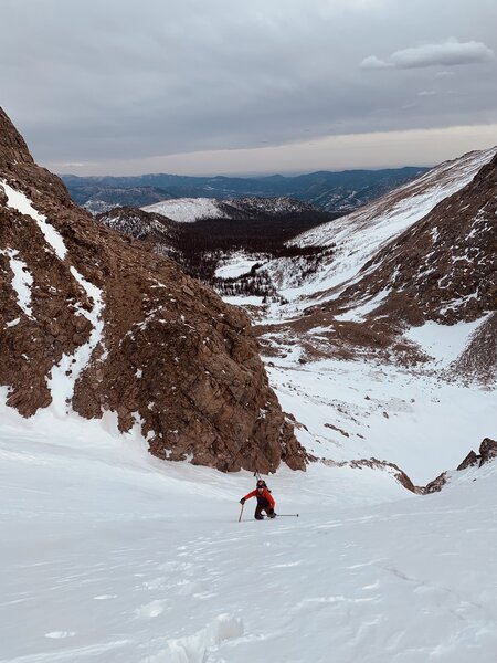 Climbing the lower half of the Notchtop Couloir in April.