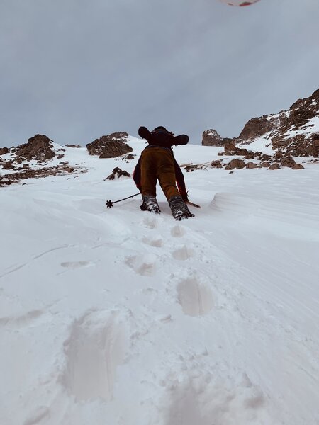 Booting the lower pitches of the Notchtop Couloir.