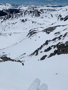 Looking down the top of the Pettingell East Ridge South Chute. It is very steep up here.