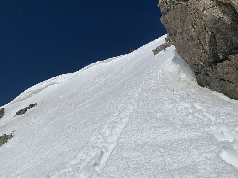Looking up at the steep top pitch of Torreys NE Face.