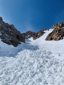 looking up at the bottom of the couloir - it's called the Drainpipe for a reason