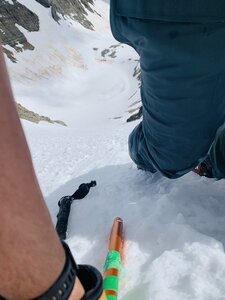 looking down Castle Peak North Face Couloir, into Montezuma Basin