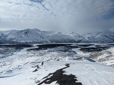 Looking back down the route "Three Ptarmigan in a Trench Coat". Lower Miller Creek drainage to the right, Miller Creek drainage to the left.