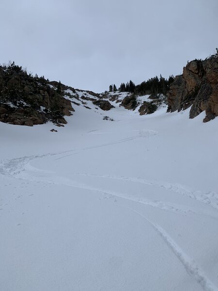 Looking up the Y Not Gully.