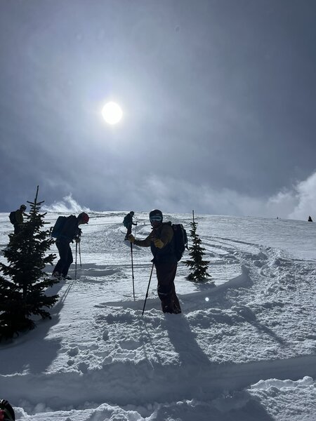 Looking back up at our tracks.