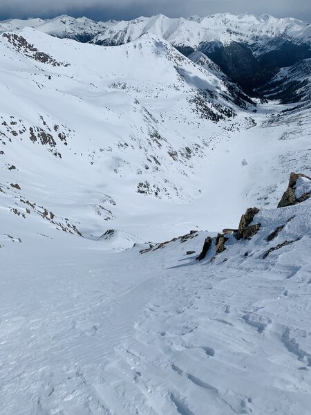 Looking down the top of the X rated Couloir.