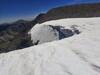 Cornice atop Strait of Gibraltar, looking towards center & climber's left (taken June 19th, 2026 in record low snow year)